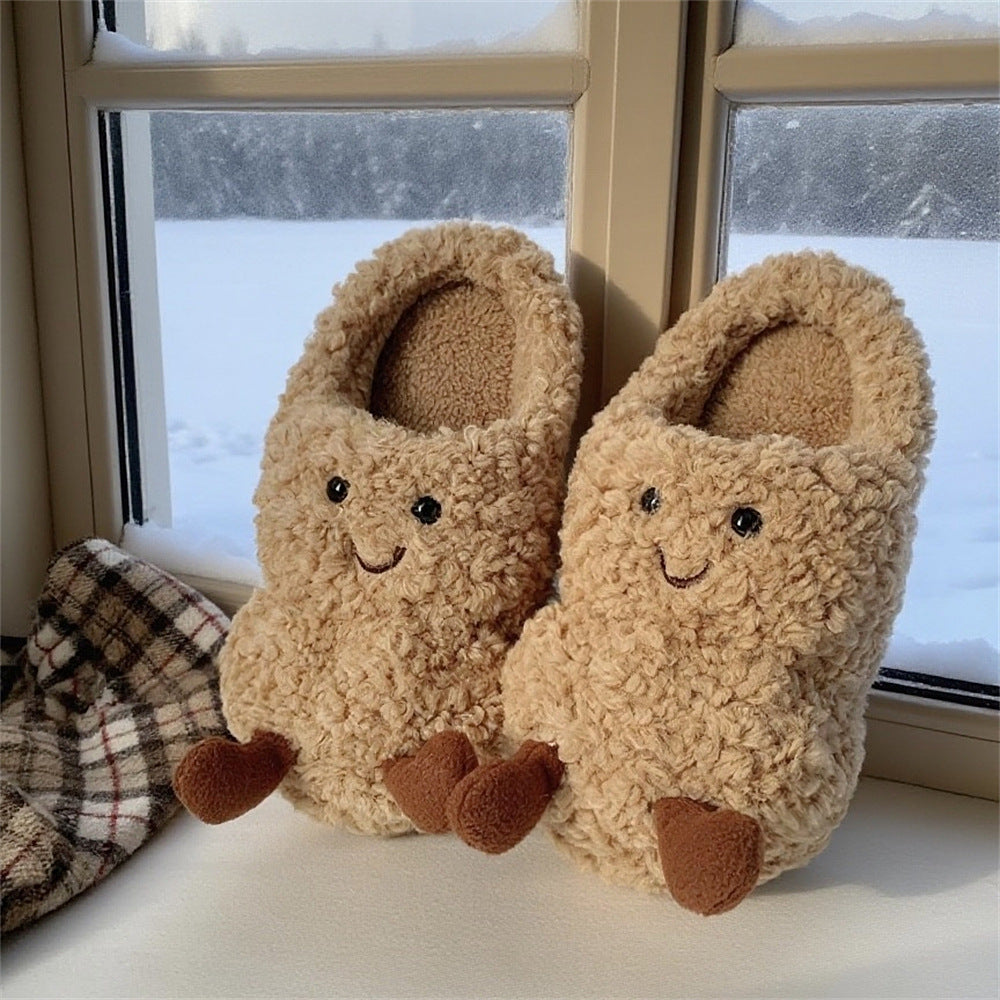 Creative Fun Peanut Plush Warm Cotton Slippers for Women – Cozy Winter Indoor Home Shoes
