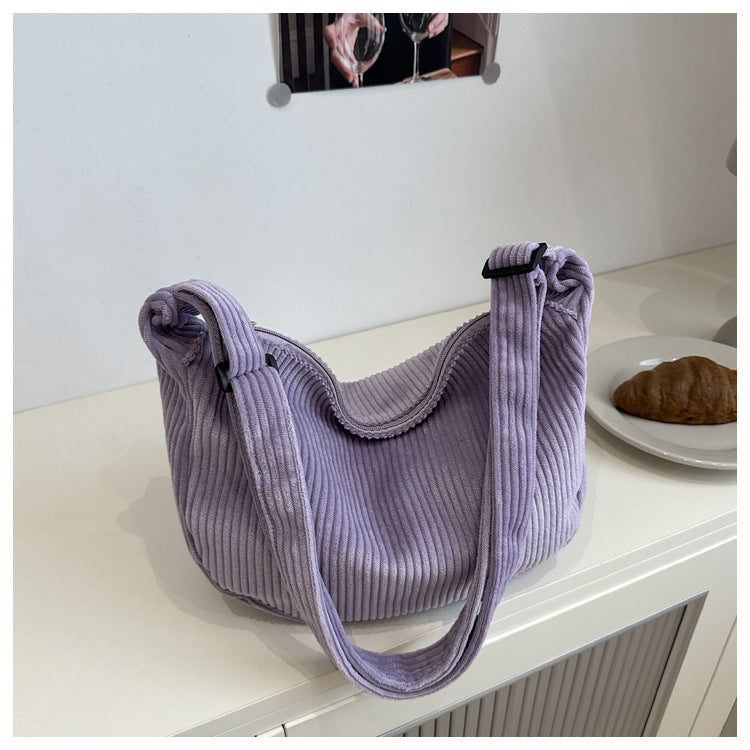 Romantic Crescent Shoulder Bag – Large Capacity Japanese Style Corduroy Minimalist Tote for Women