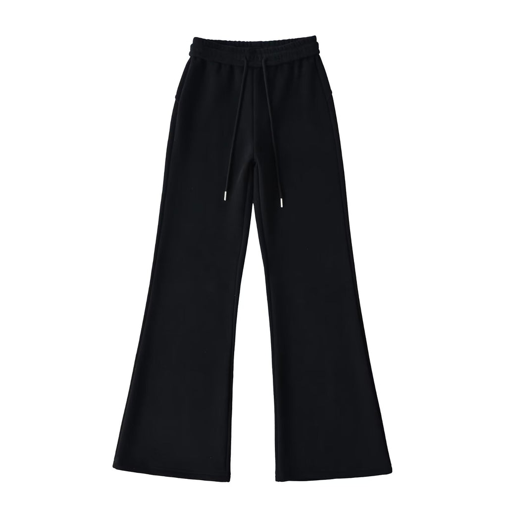 Drawstring elastic waistband with plush wide leg slightly flared pants - La Charlottes