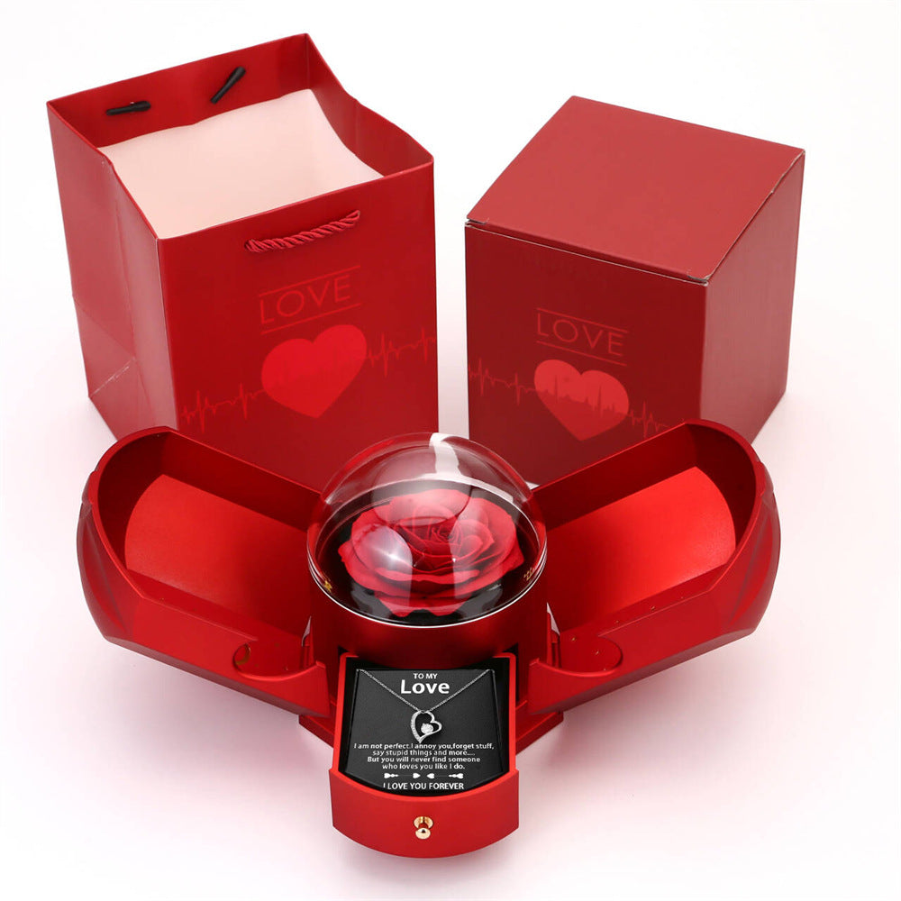 Double open rose gift box drawer style rose jewelry box - La Charlottes