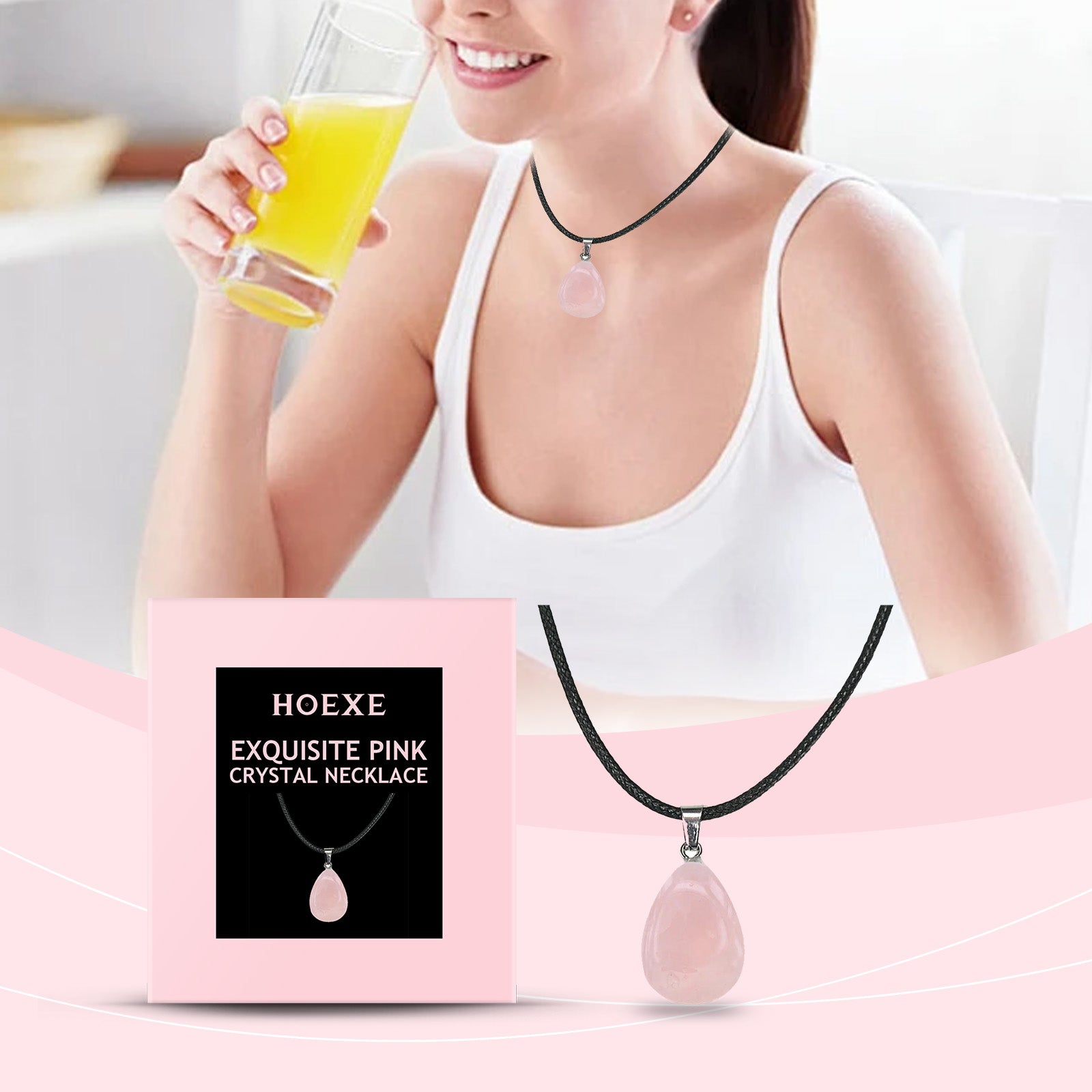 Hoexe Exquisite Powder Crystal Necklace Light Luxury Niche Ins Simple Style Everyday Clavicle Chain Gentle Temperament - La Charlottes