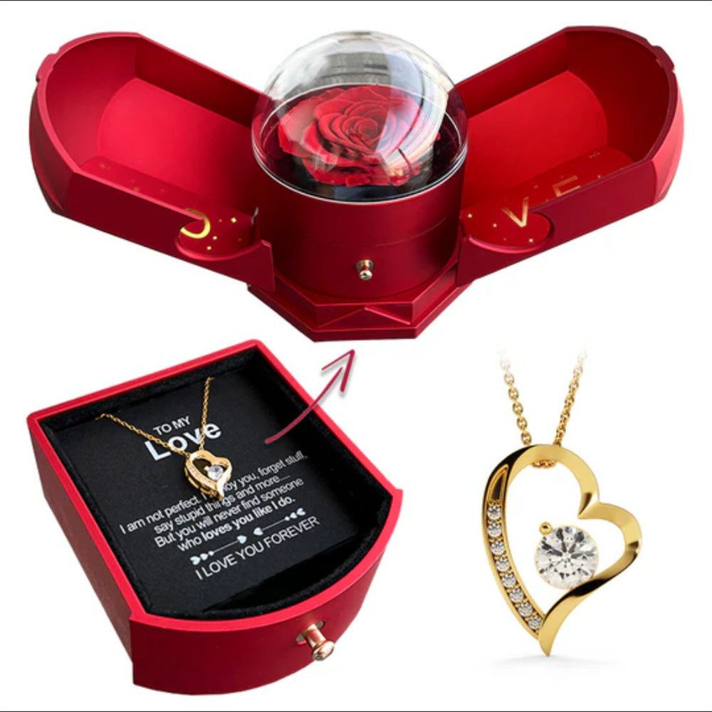 Double open rose gift box drawer style rose jewelry box - La Charlottes