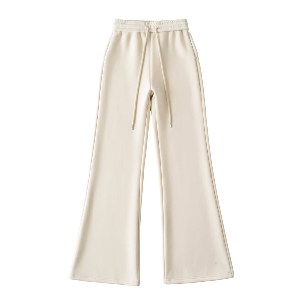 Drawstring elastic waistband with plush wide leg slightly flared pants - La Charlottes