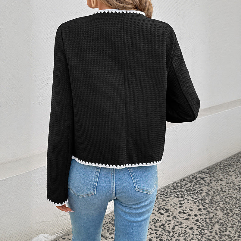 Loose trimmed V-neck color blocked jacket - La Charlottes