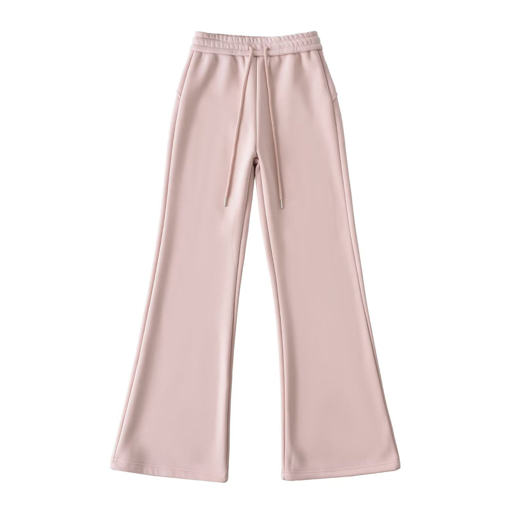 Drawstring elastic waistband with plush wide leg slightly flared pants - La Charlottes