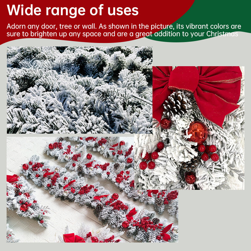 Flocked PVC Christmas Wreath – Artificial Vine Hanging Decor for Home, Door & Tree - La Charlottes