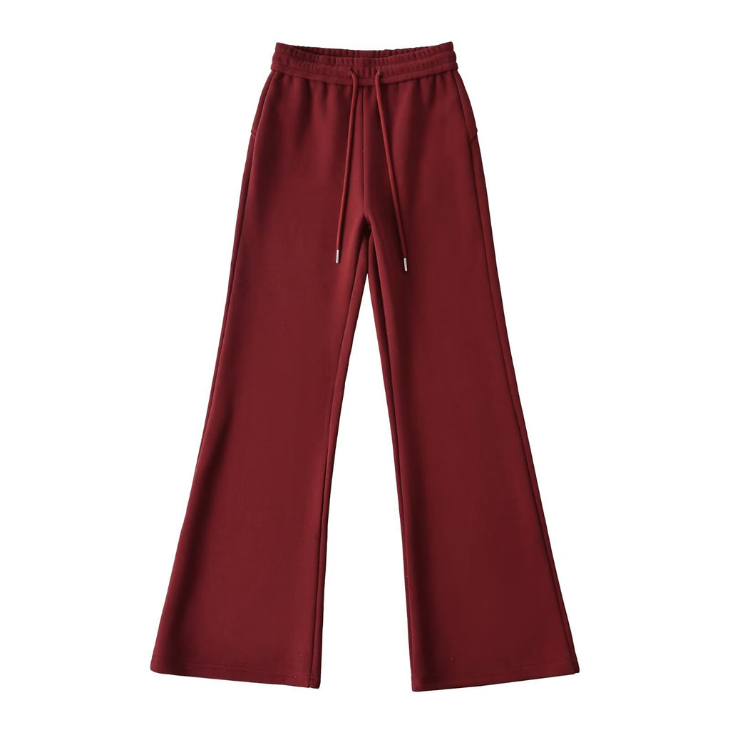 Drawstring elastic waistband with plush wide leg slightly flared pants - La Charlottes