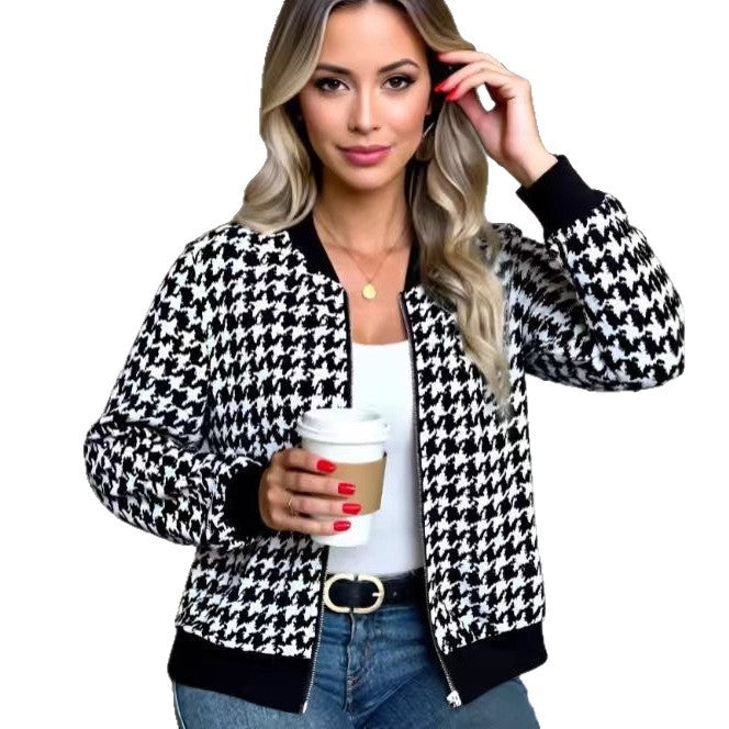 Women’s Long Sleeve Plaid Baseball Jacket