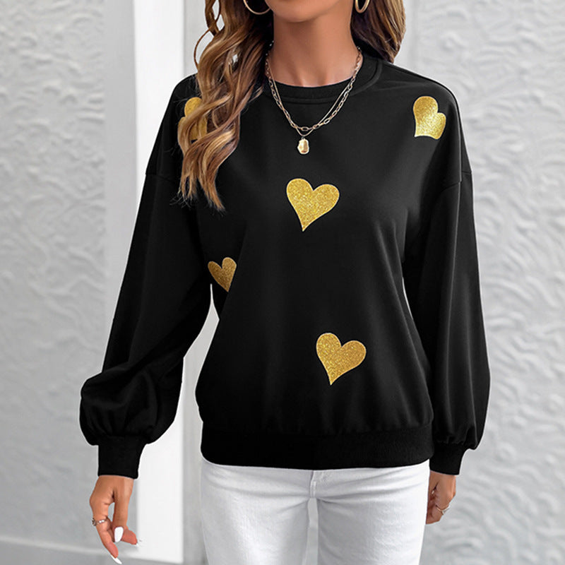 Love printed loose round neck long sleeved sweatshirt - La Charlottes