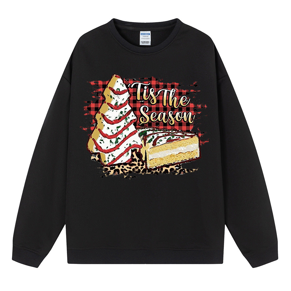 Cake print Christmas hoodie for ladies
