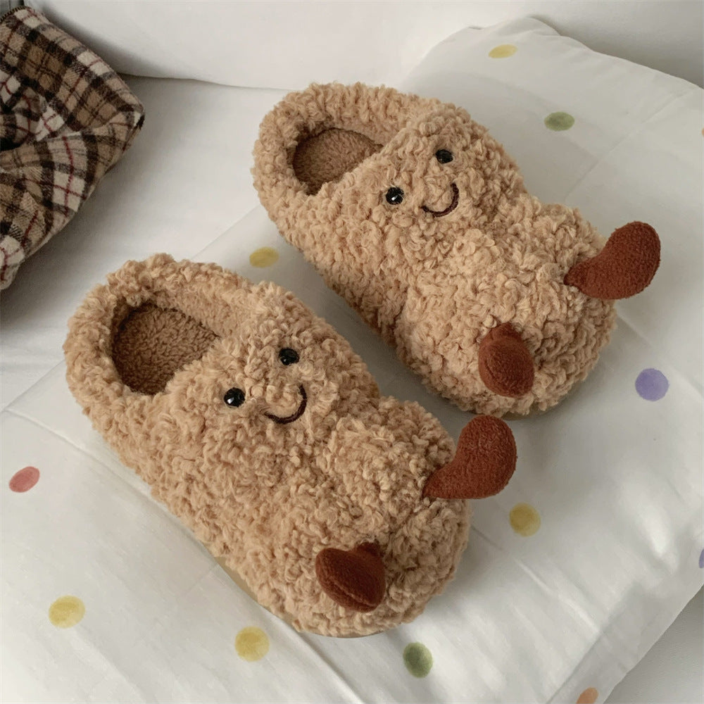 Creative Fun Peanut Plush Warm Cotton Slippers for Women – Cozy Winter Indoor Home Shoes