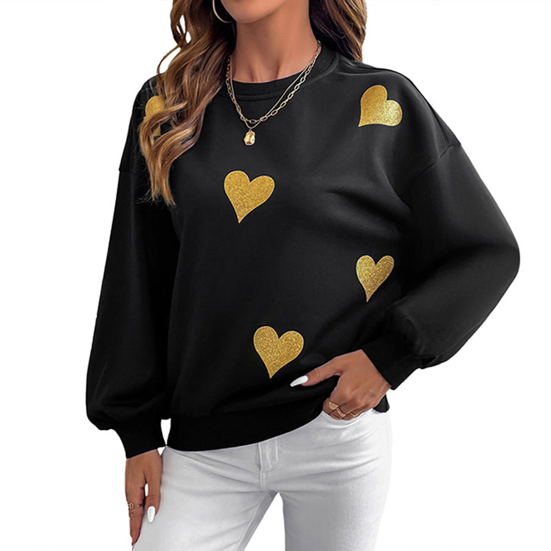 Love printed loose round neck long sleeved sweatshirt - La Charlottes