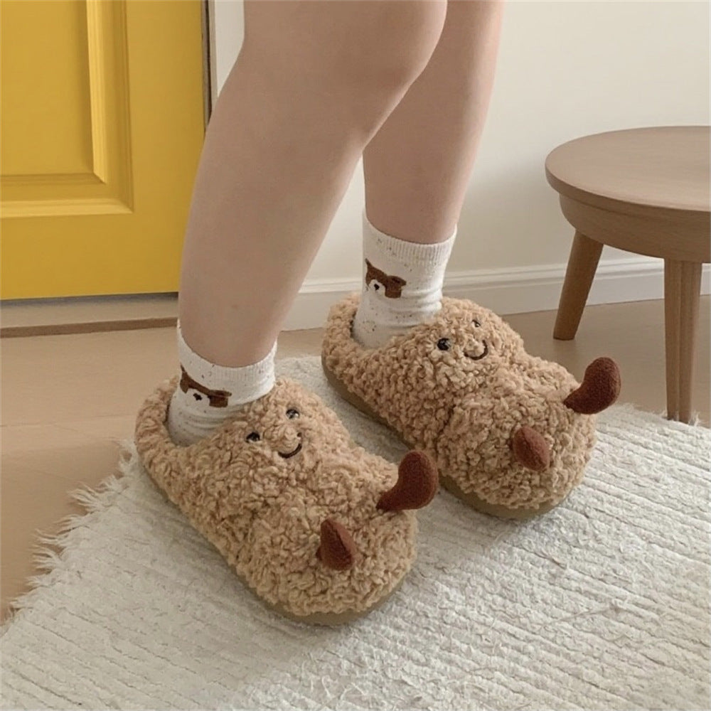 Creative Fun Peanut Plush Warm Cotton Slippers for Women – Cozy Winter Indoor Home Shoes