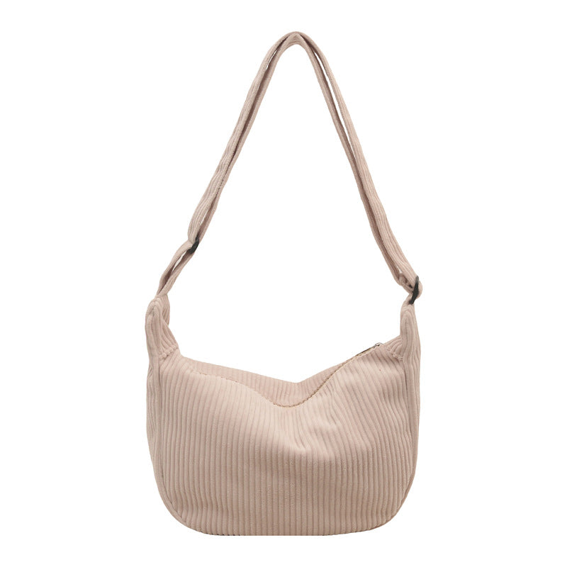 Romantic Crescent Shoulder Bag – Large Capacity Japanese Style Corduroy Minimalist Tote for Women