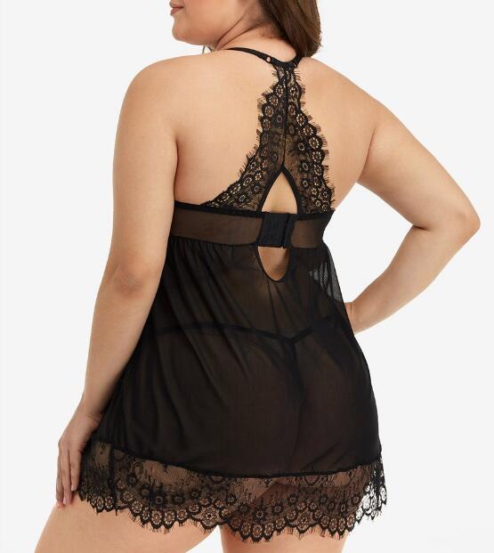 Luxury Black Silk Lace Nightdress – Sexy Suspender Skirt Lingerie, Plus Size Women’s Nightwear - La Charlottes