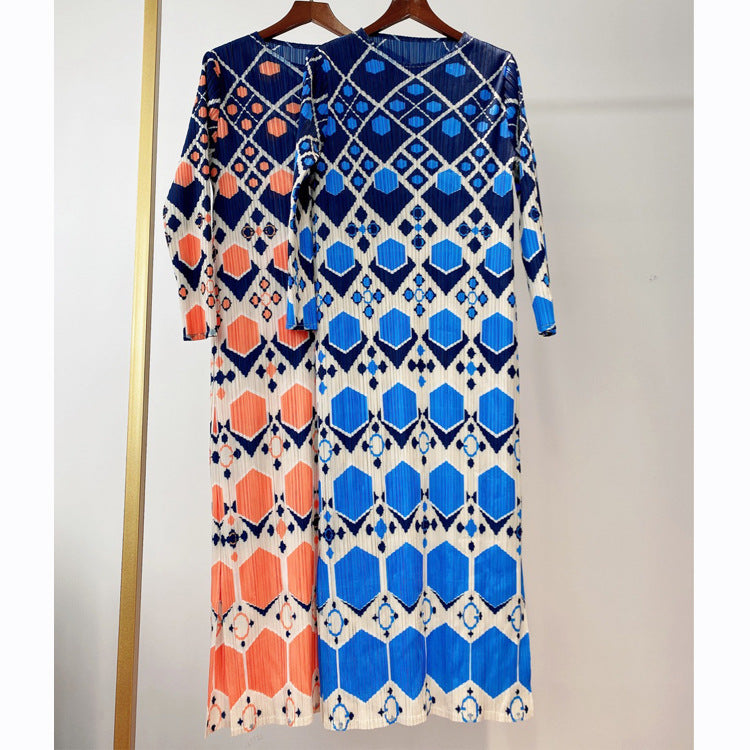 Ladies Crinkle Print Midi Dress