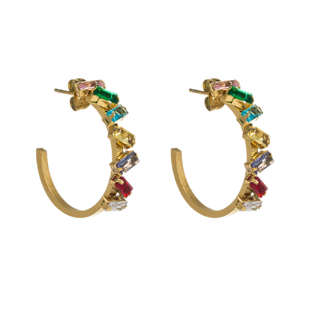 Fashionable Titanium Steel Zirconia C-Hoops | Colorfast Senior Sense Niche Earrings