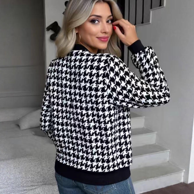 Women’s Long Sleeve Plaid Baseball Jacket