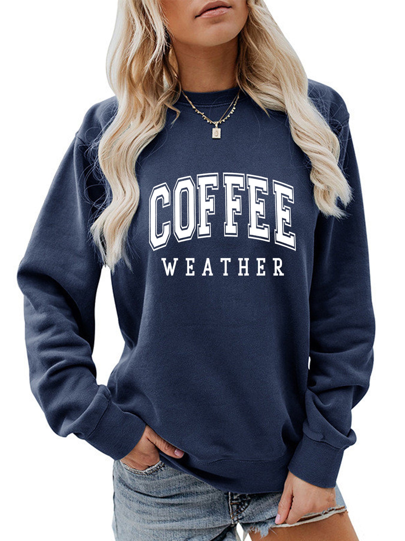 Back collar with plush sweatshirt round neck slogan