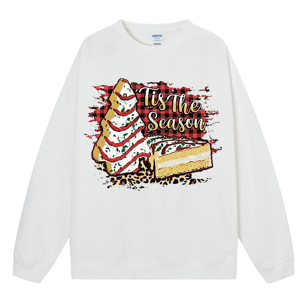 Cake print Christmas hoodie for ladies