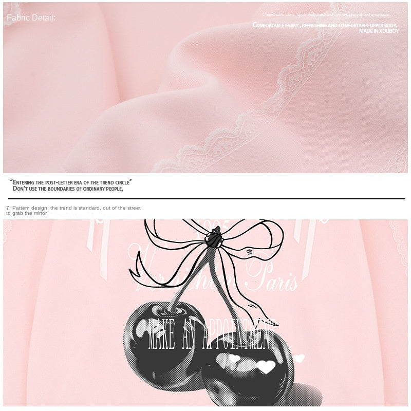 Print Pink Wide Collar Sweatshirt Loose Student Autumn Shirt