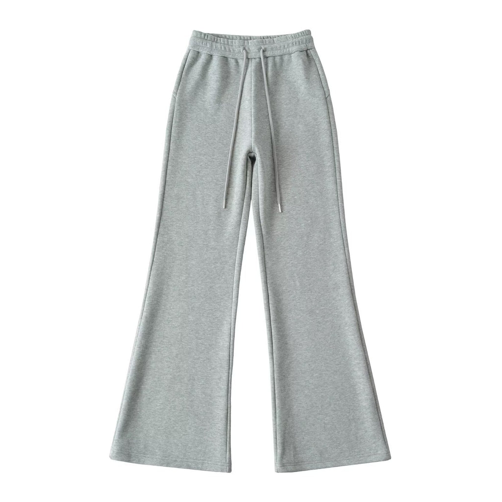 Drawstring elastic waistband with plush wide leg slightly flared pants - La Charlottes