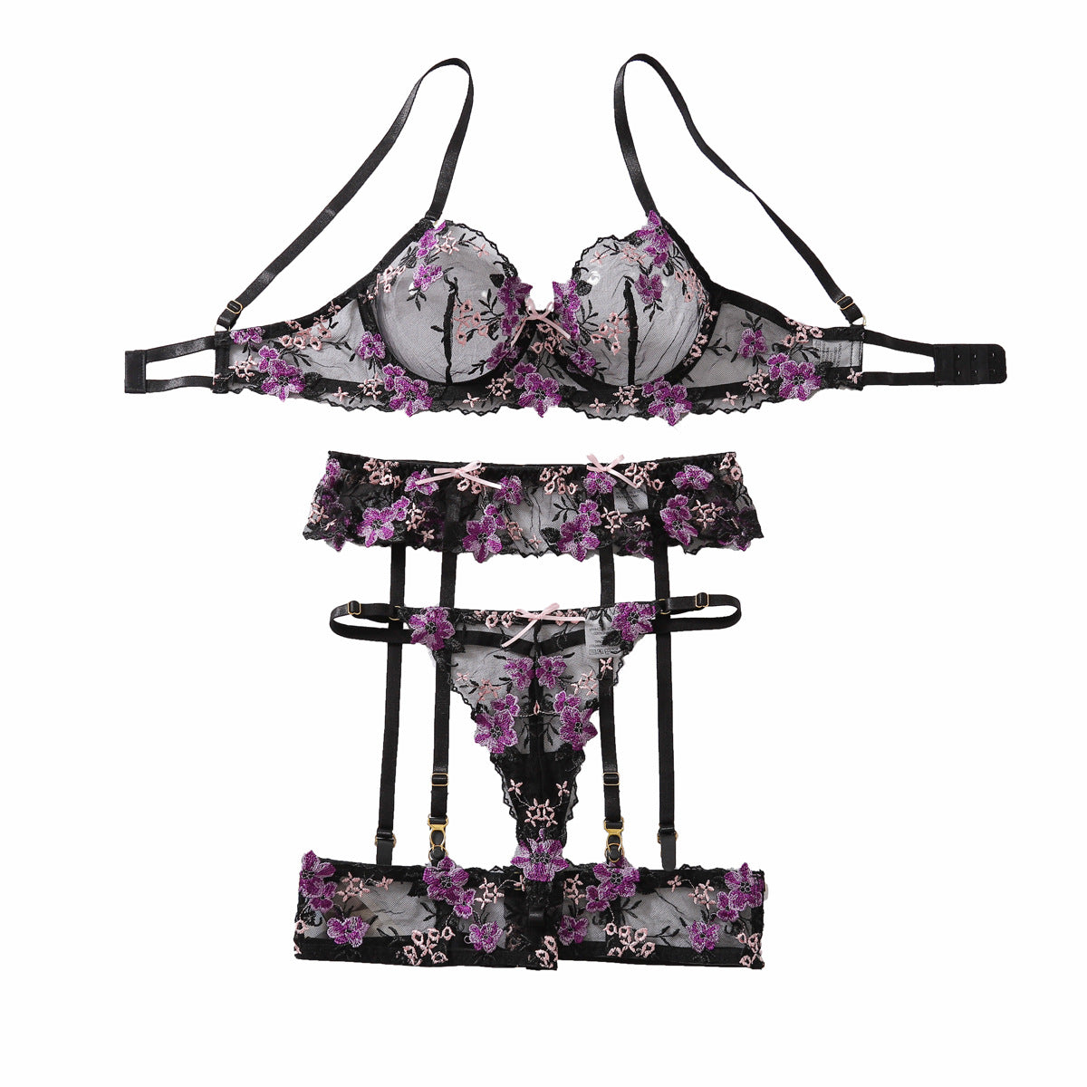 Purple Sexy Lace Embroidered Bra Collar Bra Underwear Set - La Charlottes